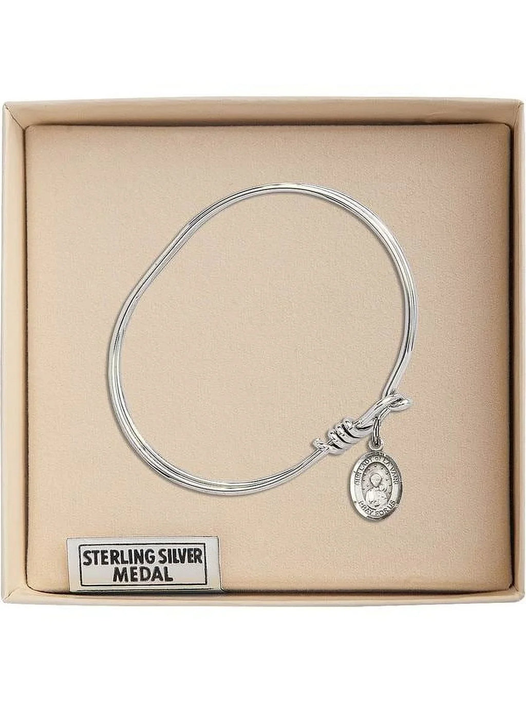 5 3/4 inch Oval Eye Hook Bangle Bracelet w/ Our Lady of la Vang in Sizeterling Sizeilver