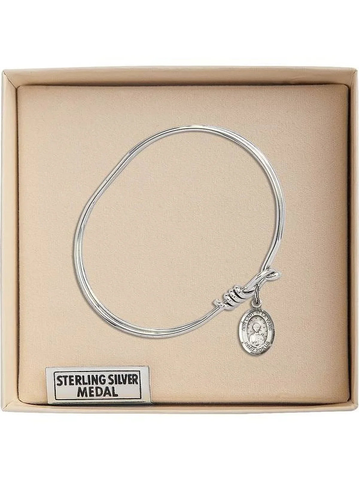 5 3/4 inch Oval Eye Hook Bangle Bracelet w/ Our Lady of la Vang in Sizeterling Sizeilver