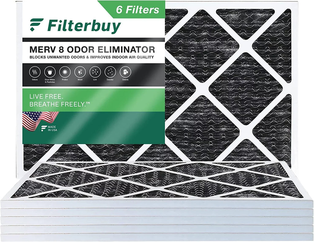 Filterbuy 16x24x1 MERV 8 Odor Eliminator Pleated HVAC AC Furnace Air Filters with Activated Carbon (6-Pack)