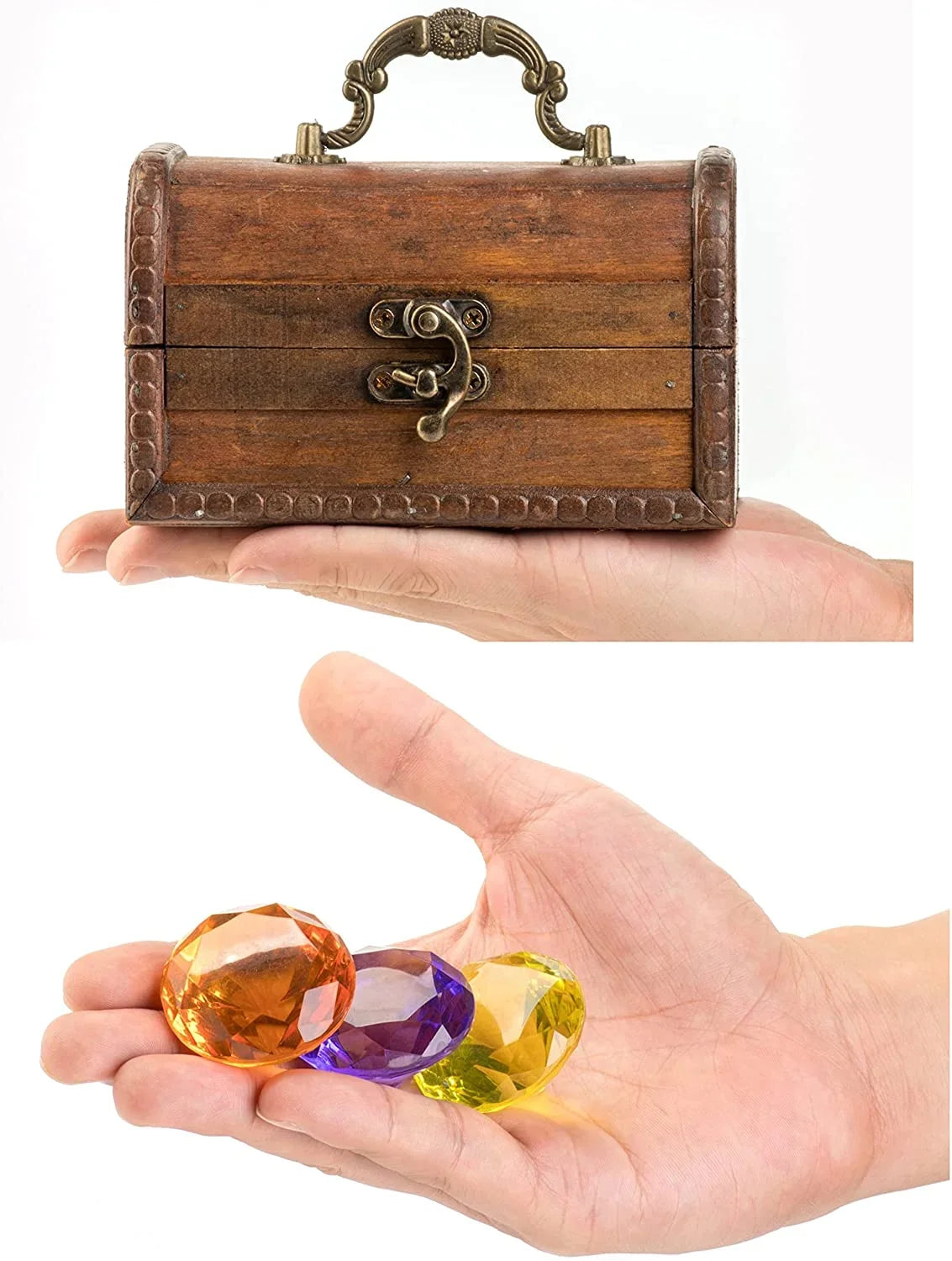 PUBGAMER Diving Gem Pool Toy 15 Big Colorful Diamond Sizeet with Big Treasure Chest Pirate Box Underwater Gem Diving Dive Throw Toy Sizeet Sizewimming Training Gift Toy