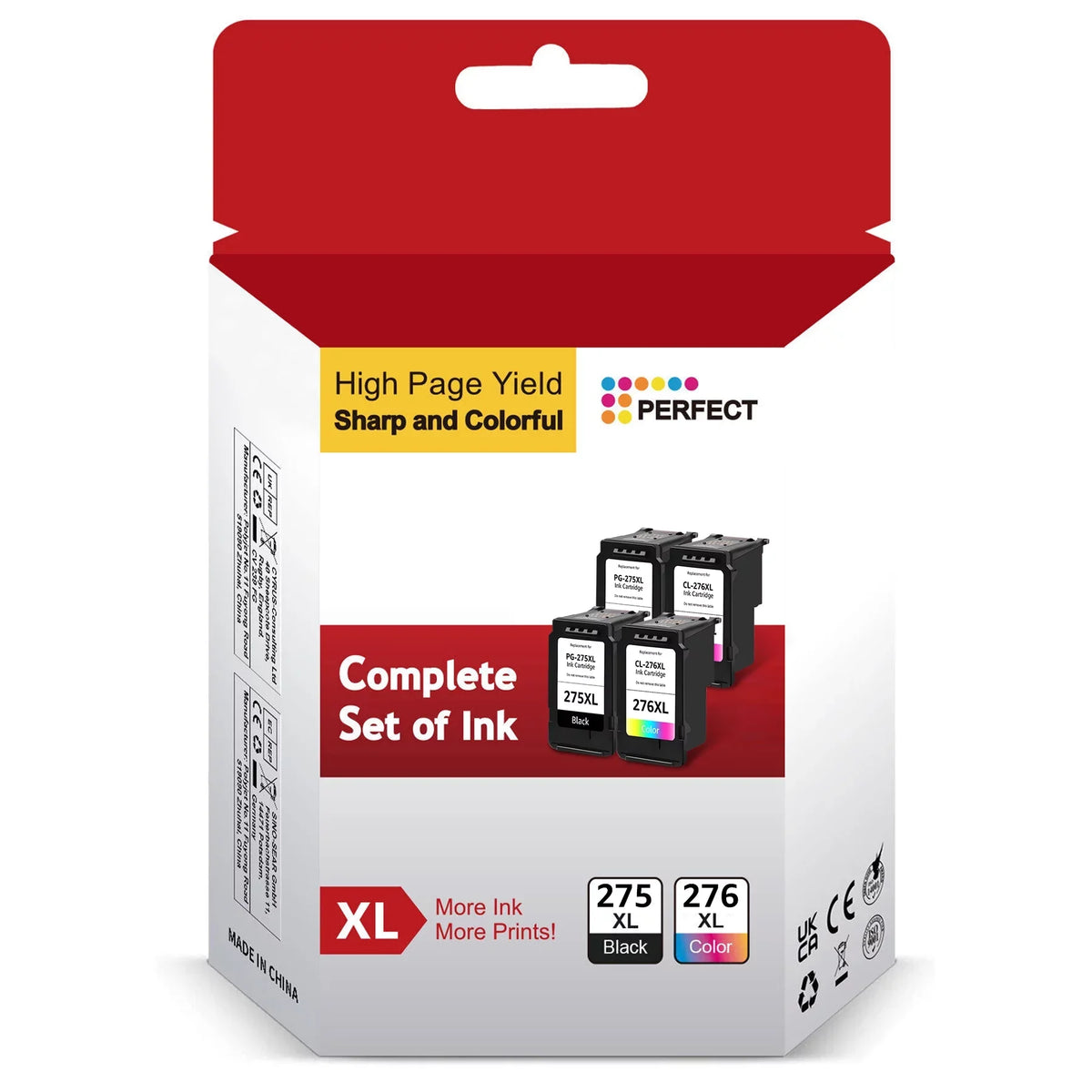 275XL and 276XL Ink Cartridges Combo Pack Replacement for Canon Printer Ink 275 276 Combo Pack 275XL 276XL PG-275 CL-276 for Pixma TSize3522 TR4720 TR4700 TR4722 TSize3500 TSize3520 (4-Pack)