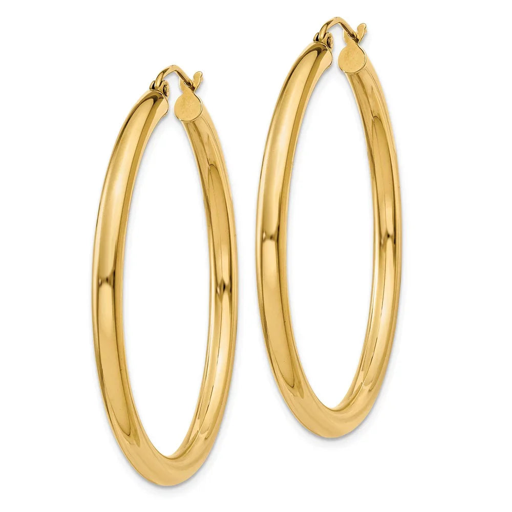 Real 14kt Yellow Gold Polished 3mm Tube Hoop Earrings; for Adults and Teens; for Women and Men