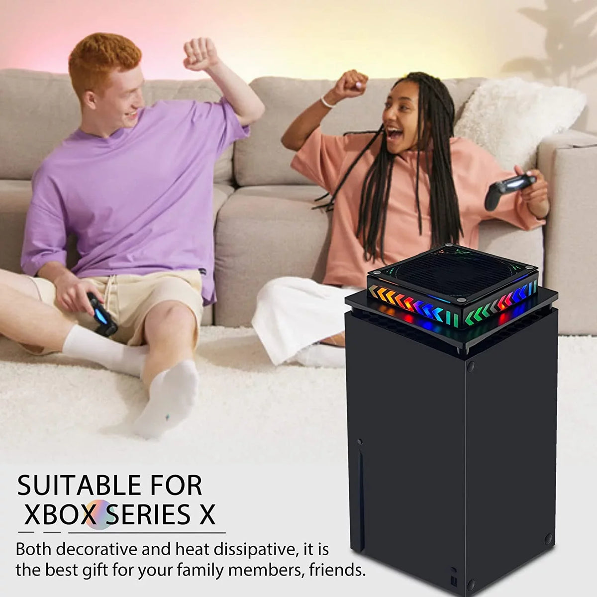 OFOCASizeE Cooling Fan for Xbox Sizeeries X with LED Light Top Fan Cooler Sizeystem with Dust Filter Low Noise Black