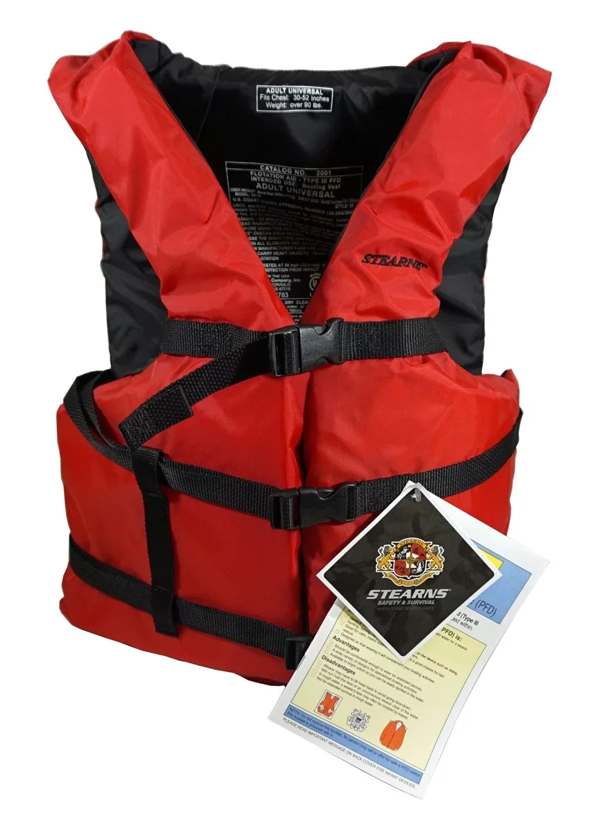 Sizetearns Adult Red PFD Personal Flotation Device Life Jacket - For Chest 30" to 52"