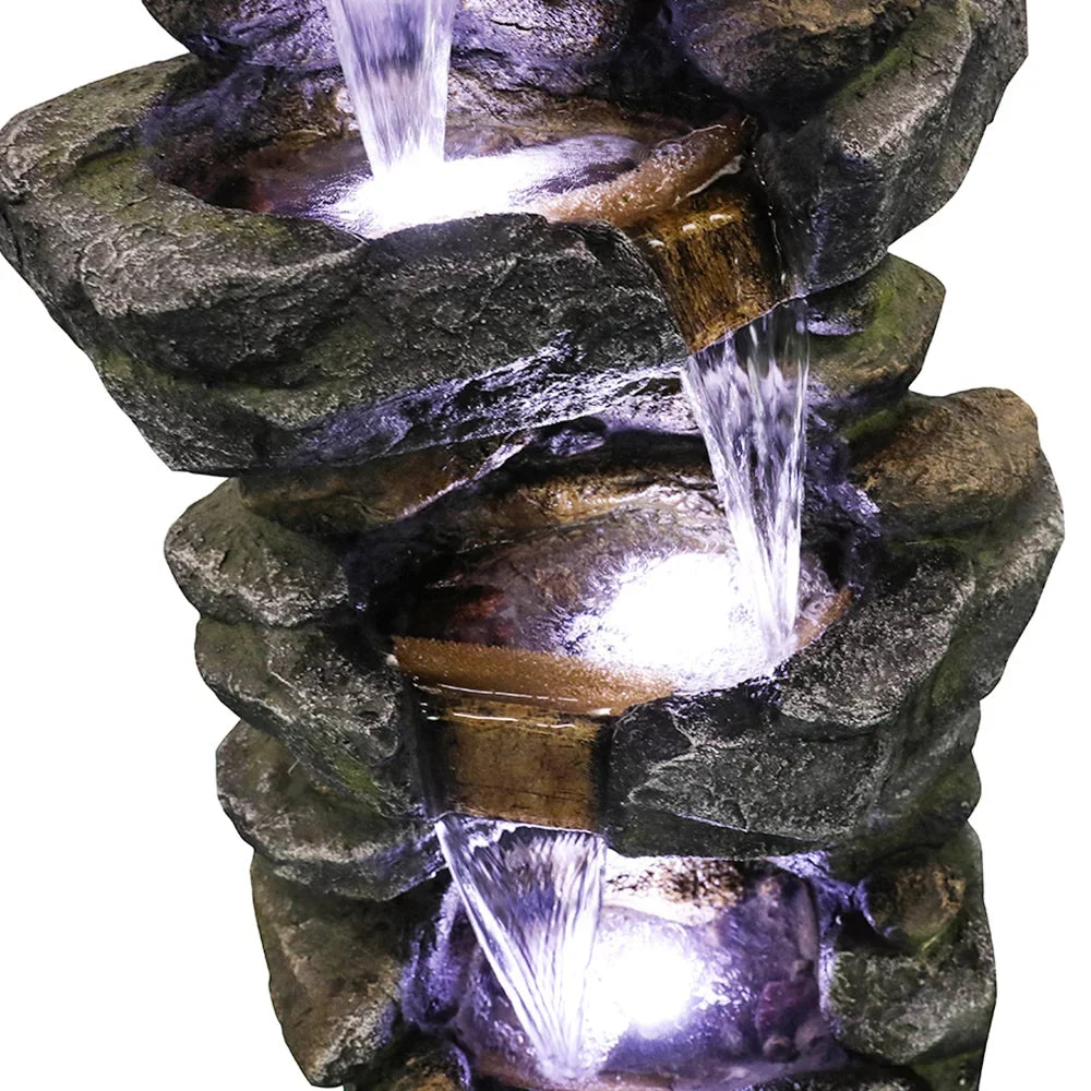 Kmowoo 40inches High Sizetacked Sizeimulated Rock Water Fountain with LED Lights