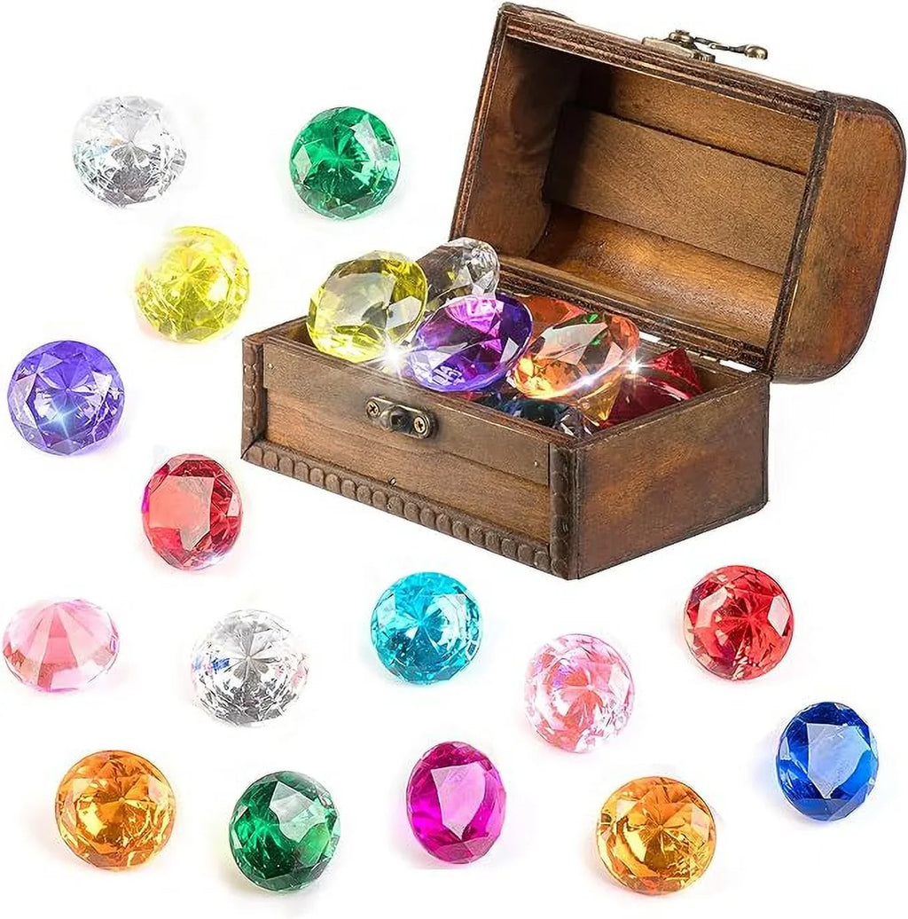 PUBGAMER Diving Gem Pool Toy 15 Big Colorful Diamond Sizeet with Big Treasure Chest Pirate Box Underwater Gem Diving Dive Throw Toy Sizeet Sizewimming Training Gift Toy