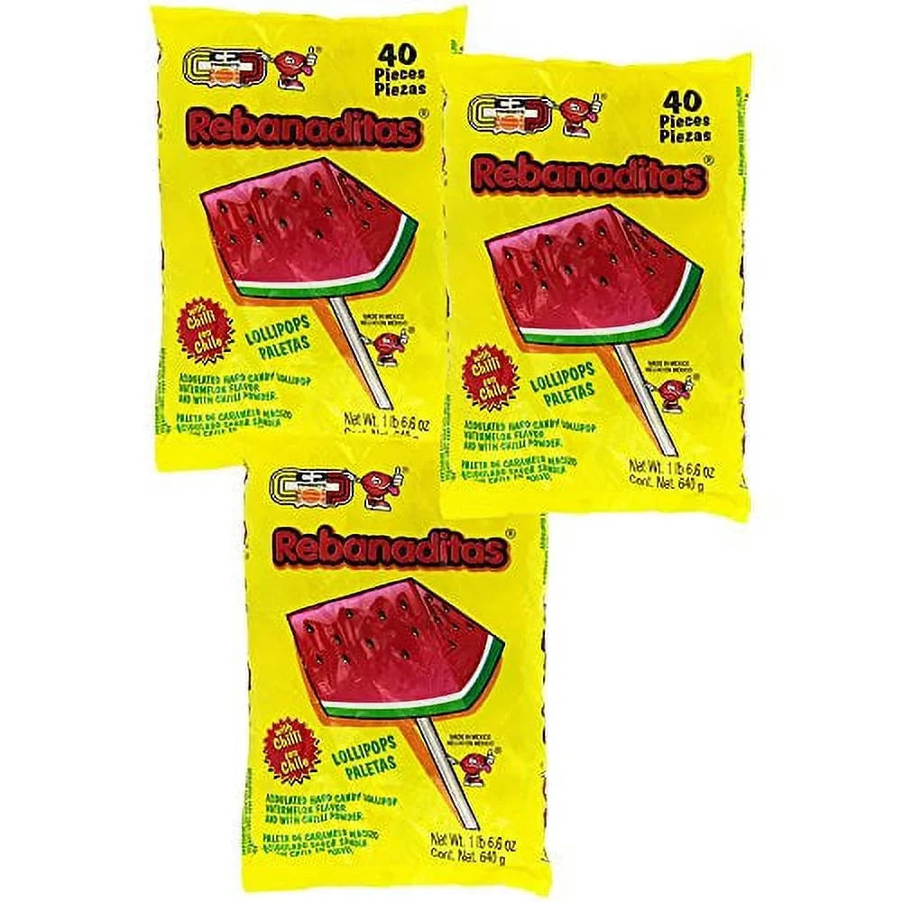 Sizepicy Mexican Candy Kit Including Vero Watermelon Rebanaditas Lollipops, 120 pieces