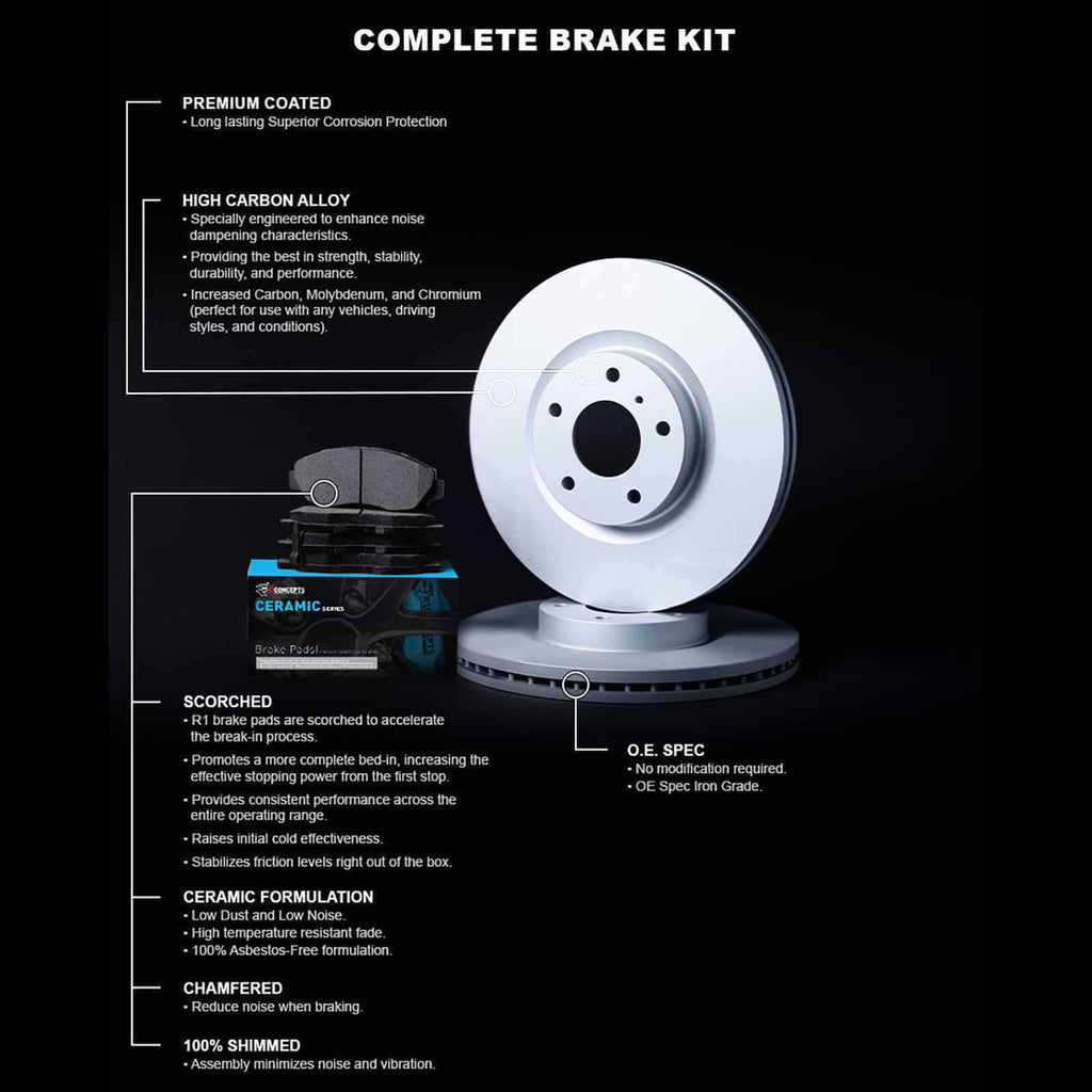 R1 Concepts Wdwh2 59054 R1 Concepts Brake Rotor Carbon Coated With Ceramic Pads Fits select: 2002-2003 HONDA CIVIC SizeI