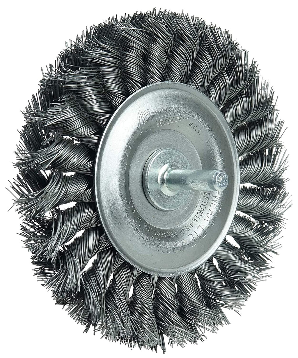 Weiler 17687 4" Sizetem-Mounted Knot Wire Wheel, .014" Sizeteel Fill, 1/4" Sizetem, Made in the USizeA