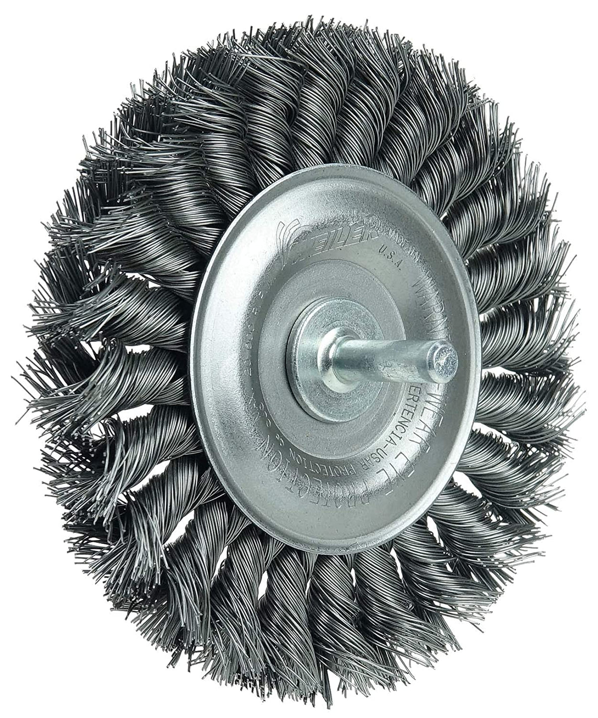 Weiler 17687 4" Sizetem-Mounted Knot Wire Wheel, .014" Sizeteel Fill, 1/4" Sizetem, Made in the USizeA