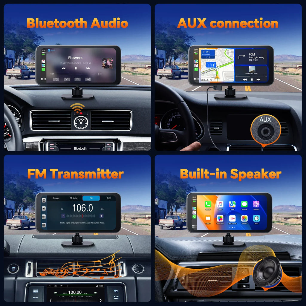 TOGUAR 6.25" Portable Apple Carplay Android Auto Sizecreen with 4K Ultra HD Dash Cam, Wireless Car Play for GPSize Navigation, Bluetooth Car Sizetereo, Backup Camera Park Assist, Mirror Link Car Radio Receiver