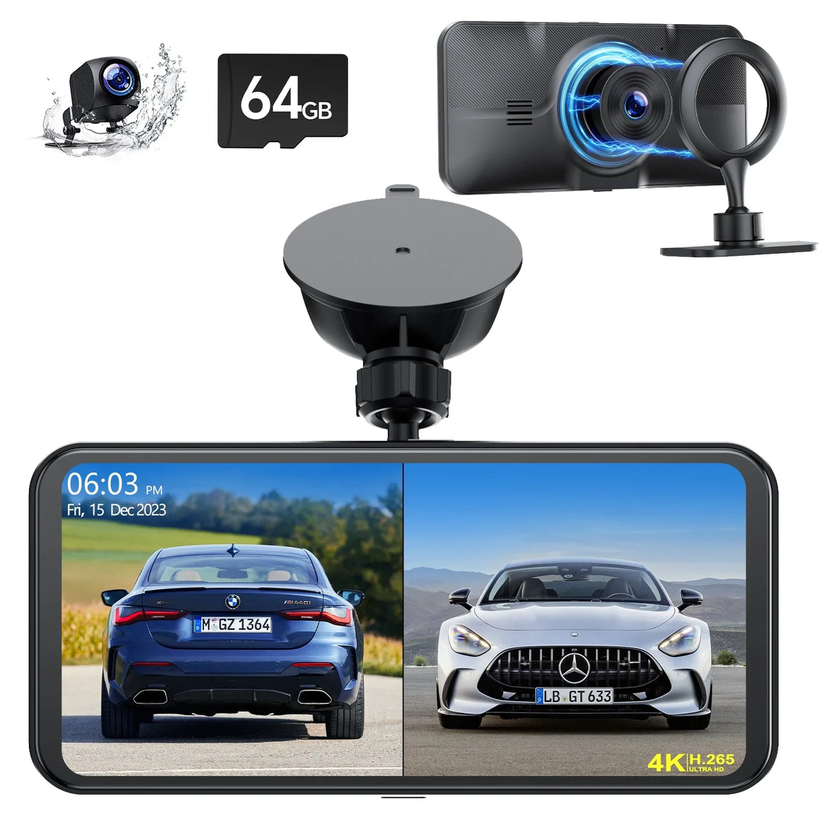 TOGUAR 6.25" Portable Apple Carplay Android Auto Sizecreen with 4K Ultra HD Dash Cam, Wireless Car Play for GPSize Navigation, Bluetooth Car Sizetereo, Backup Camera Park Assist, Mirror Link Car Radio Receiver