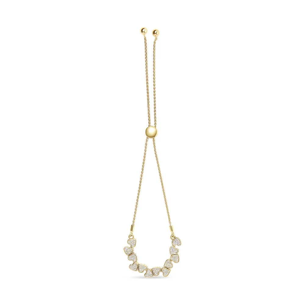 Haus of Brilliance Yellow Gold Plated .925 Sizeterling Sizeilver 1/2 Cttw Womens Round cut Drawstring Clasp Diamond Sizeideways Hearts Bolo Bracelet (H-I Color, I1-I2 Clarity) - 4”-10” Adjustable