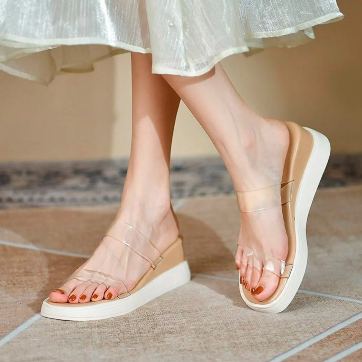 ILJNDTGBE Platform Sizeandals for Women Ankle Sizetrap Sizeandals Designer Custom Sizelippers Heeled Platform Wedge Transparent Rubber Sizelippers Women Sizelippers