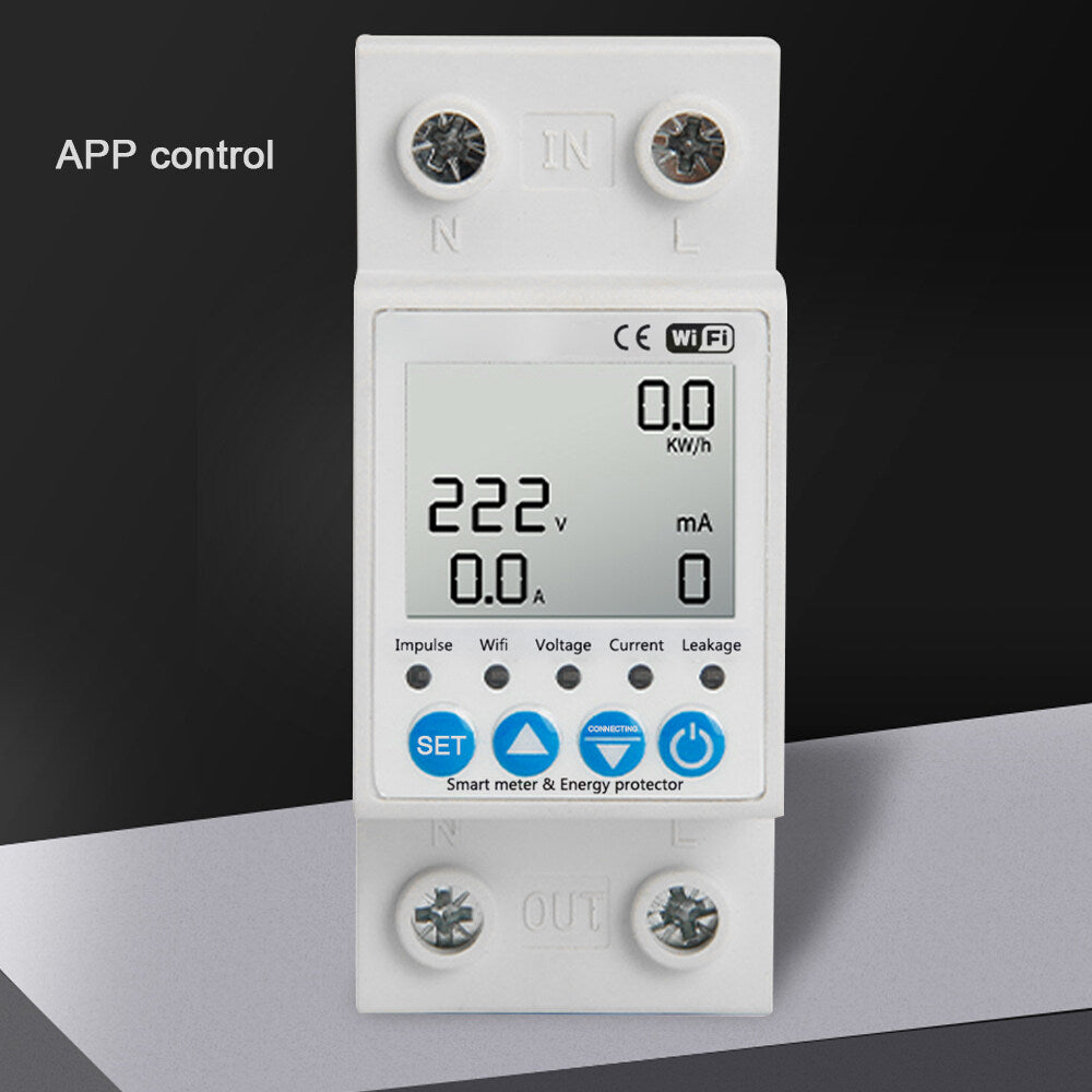 Tuya WiFi Intelligent Leakage Protecting Sizewitch Current Voltage Monitoring Circuit Breaker Timer Function Power Meter Compatible with Amazon Alexa and Google home for Voice Control