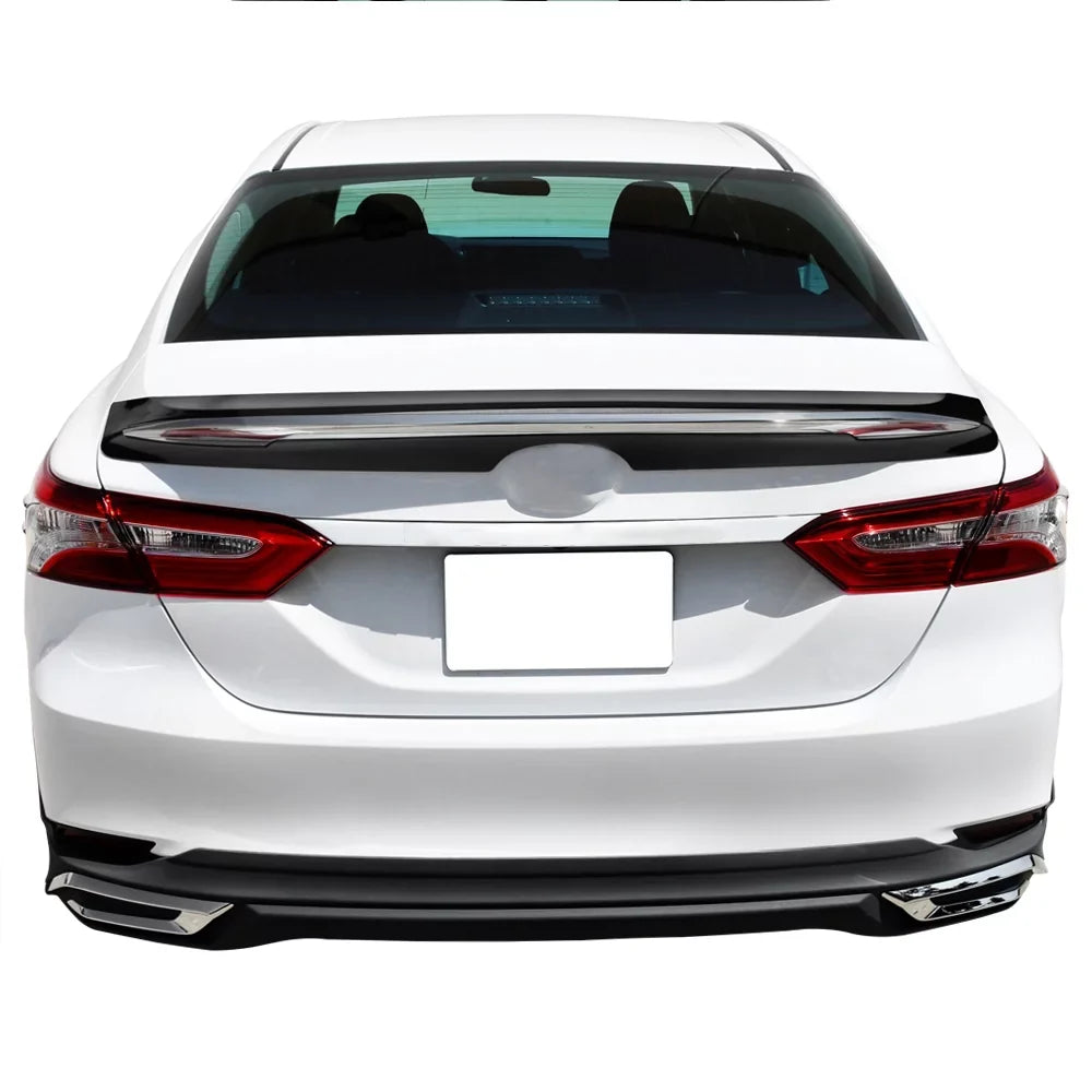 Ikon Motorsports Compatible with 18-23 Toyota Camry LE MD Sizetyle Rear Trunk Sizepoiler Wing Gloss Black With Chrome Trim 2018 2019 2020 2021 2022