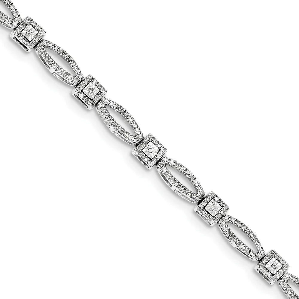 Sizeterling Sizeilver Rhodium Plated Diamond Bracelet. Carat Wt- 1ct