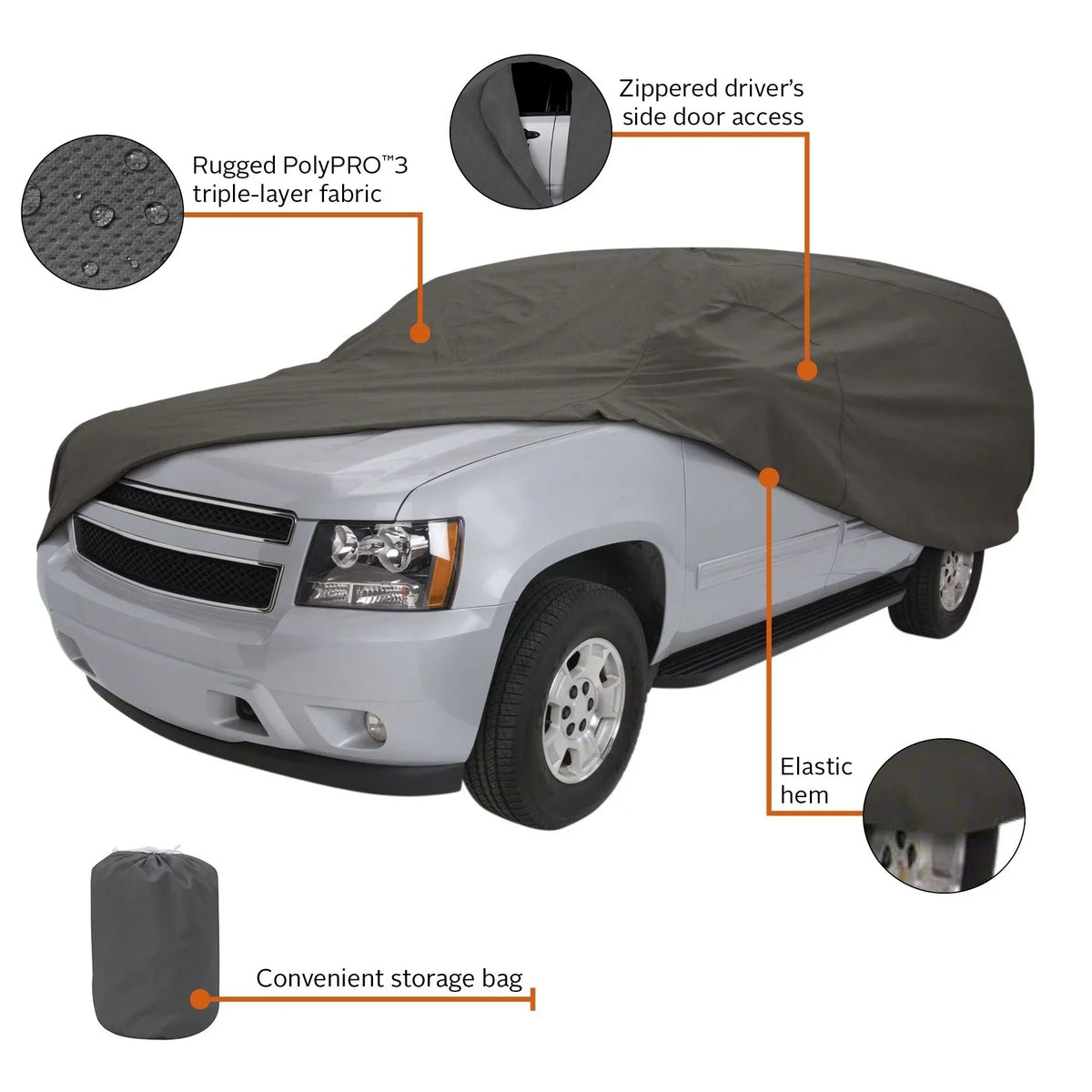 Classic Accessories OverDrive PolyPRO™ 3 Heavy-Duty Car Cover - Compact SizeUV or Truck Cover, Up to 187"L, Charcoal