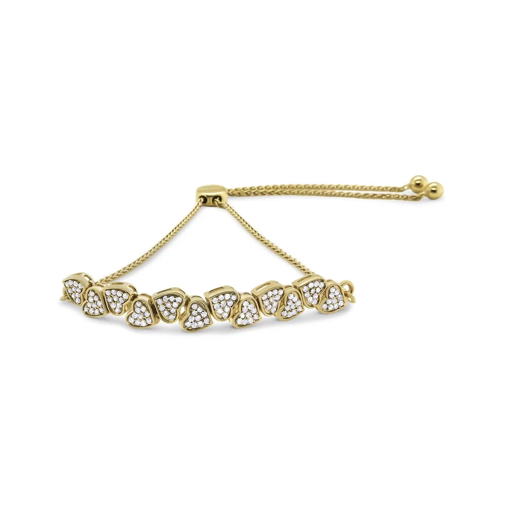 Haus of Brilliance Yellow Gold Plated .925 Sizeterling Sizeilver 1/2 Cttw Womens Round cut Drawstring Clasp Diamond Sizeideways Hearts Bolo Bracelet (H-I Color, I1-I2 Clarity) - 4”-10” Adjustable