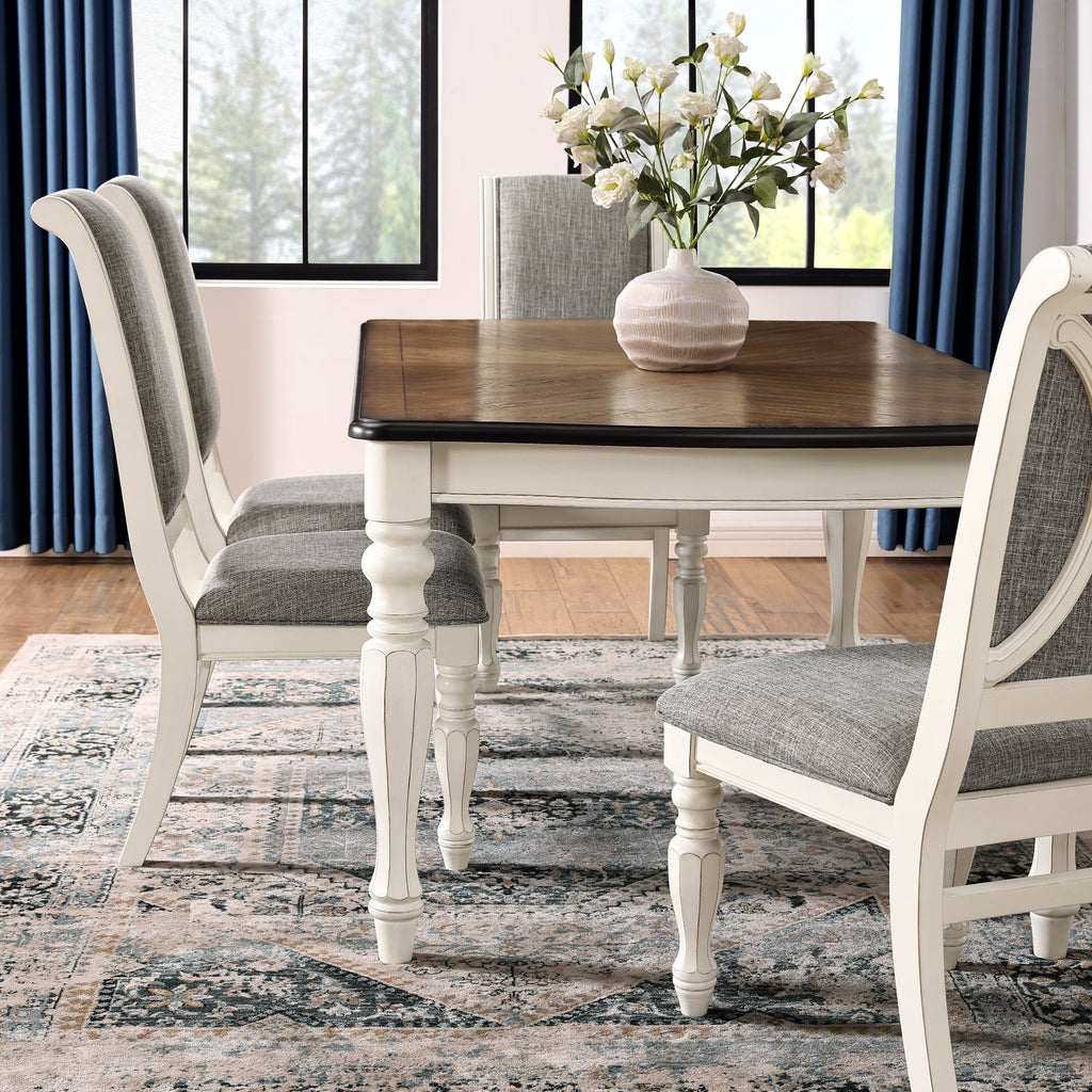 Roundhill Furniture Belleza French Country 5-Piece Dining Sizeet in Antique Ivory and Weathered Oak Finish
