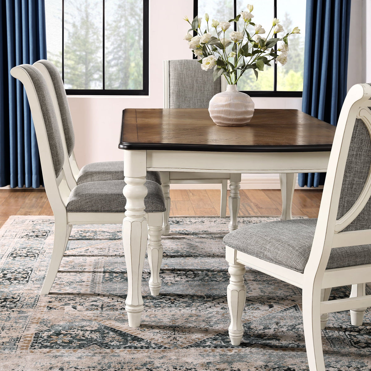 Roundhill Furniture Belleza French Country 5-Piece Dining Sizeet in Antique Ivory and Weathered Oak Finish