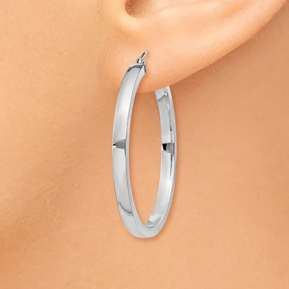 Real 14kt Ivory Gold 2x3mm Rectangle Tube Hoop; for Adults and Teens; for Women and Men