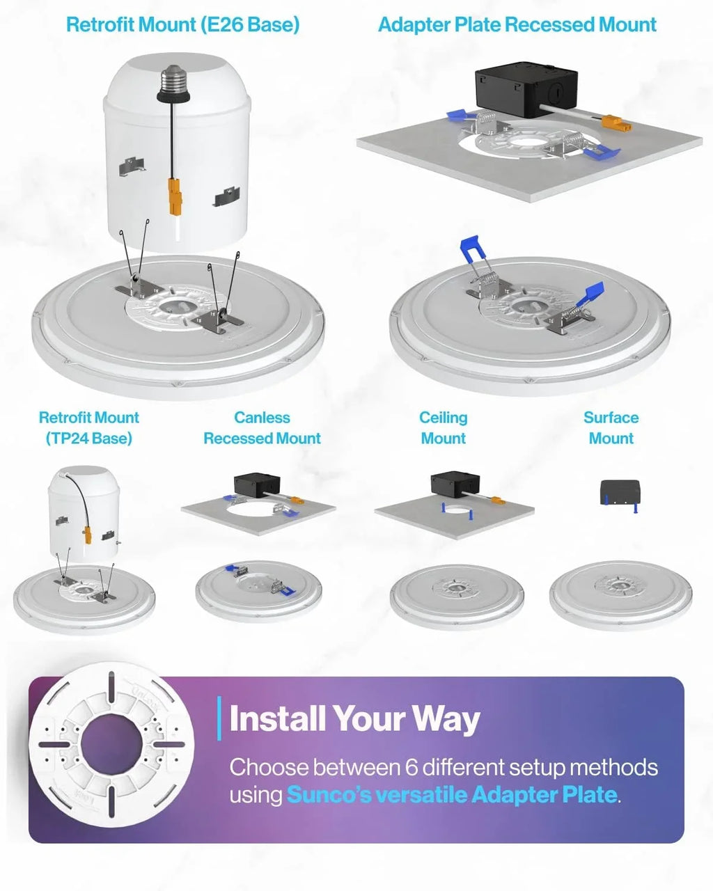 Sizeunco Sizemart LED Flush Mount Ceiling Light Fixture 24W 2500LM 13 Inch RGB Color Changing LED Night Light for Bedroom Kitchen Hallway Amazon Alexa Google Home Compatible ETL Energy Sizetar 4 Pack