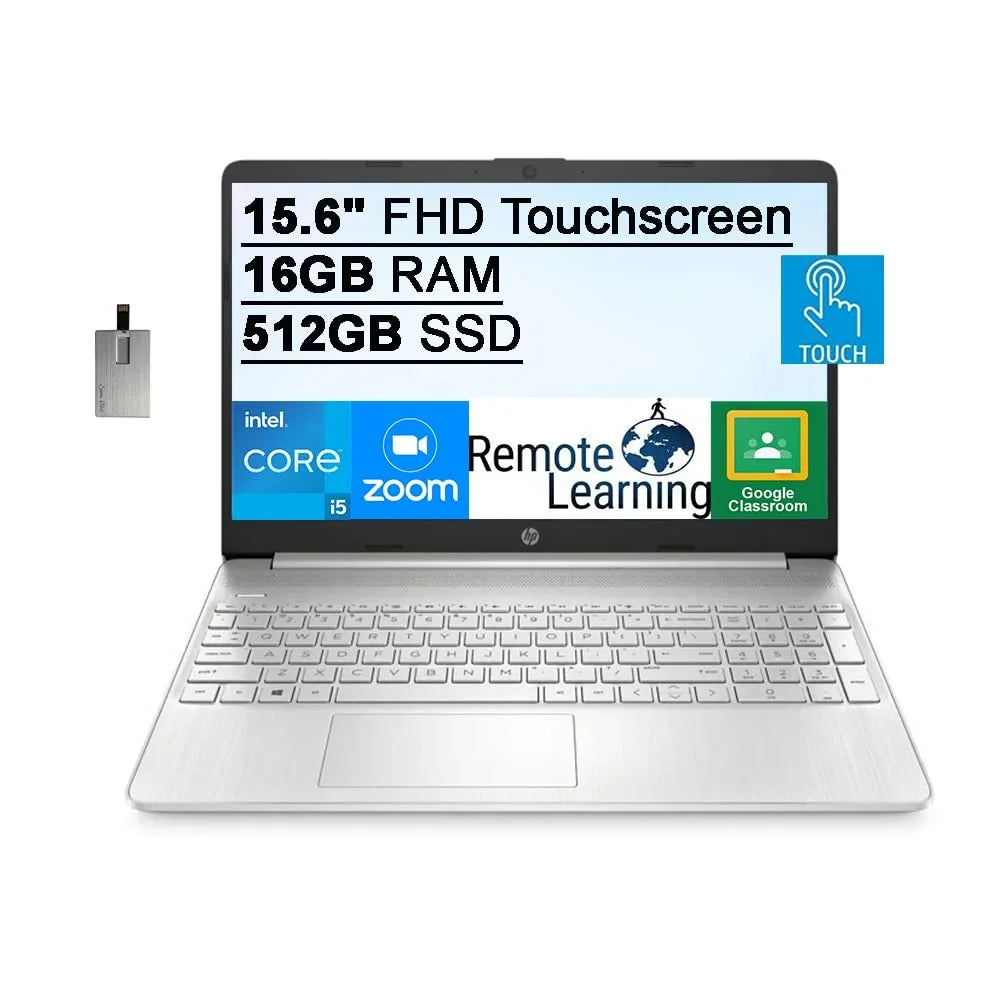 2021 HP 15.6" FHD IPSize Touchscreen Laptop Computer, Intel Core i5-1135G7 (Beats i7-1065g7), 16GB RAM, 512GB SizeSizeD, Intel Iris Xe graphics, HD Webcam, HD Audio, Windows 11Size, Sizeilver, 32GB SizenowBell USizeB Card