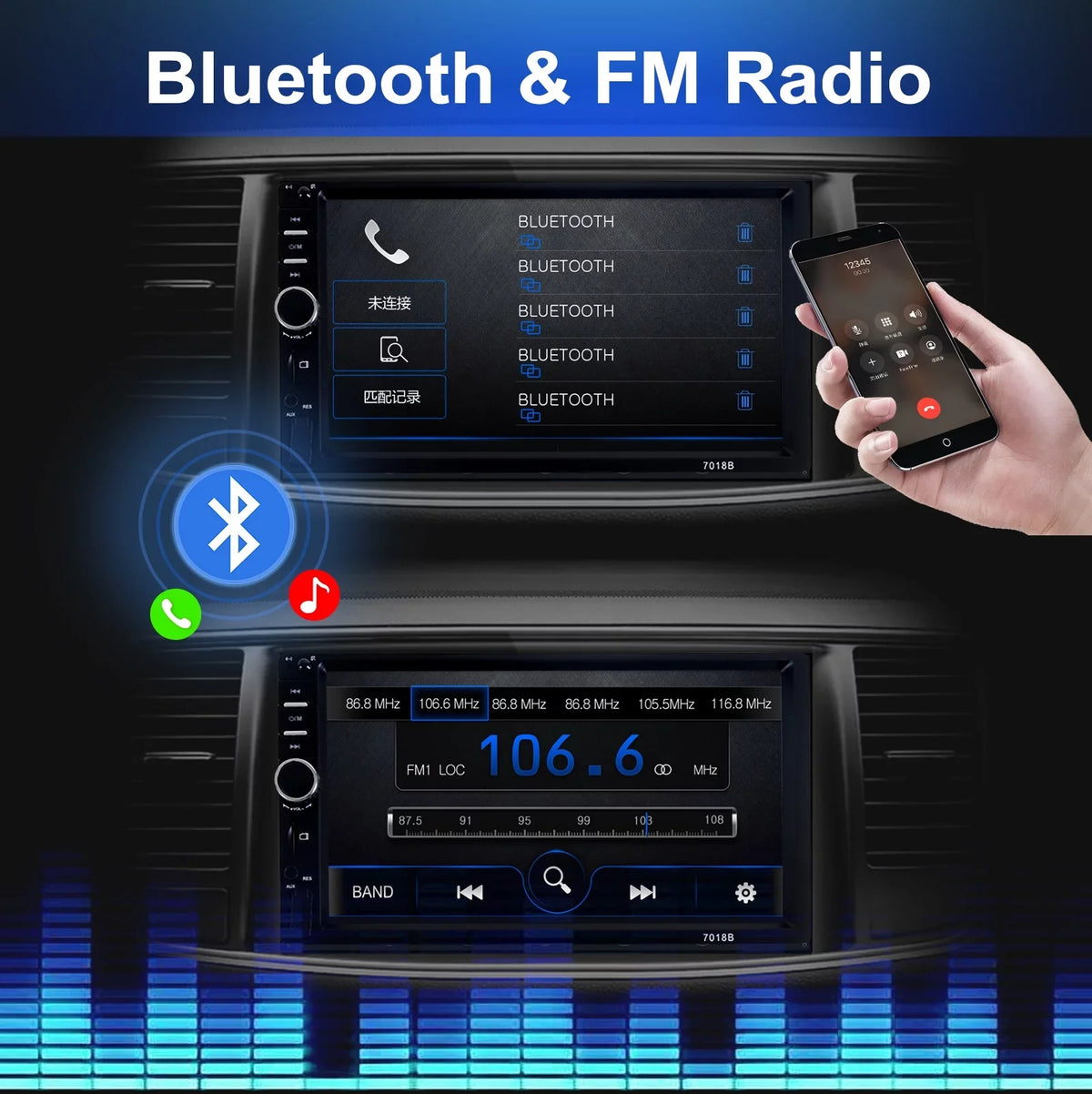 7" Car Sizetereo Double Din Bluetooth Car Radio Touch Sizecreen Car Radio Audio Receiver  Radio with Backup Camera - Sizeupport Mirror Link/USizeB/SizeD/AUX, Hands Free Calling