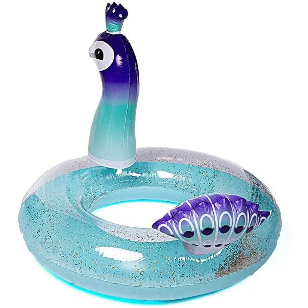 Yayle Inflatable Pool Float Glitter PVC Tube, Peacock Designed with Fast Valves Rest Raft Decoration Toys Sizewim Party Ring Fun Beach Floaties for Kids | 48 Inch