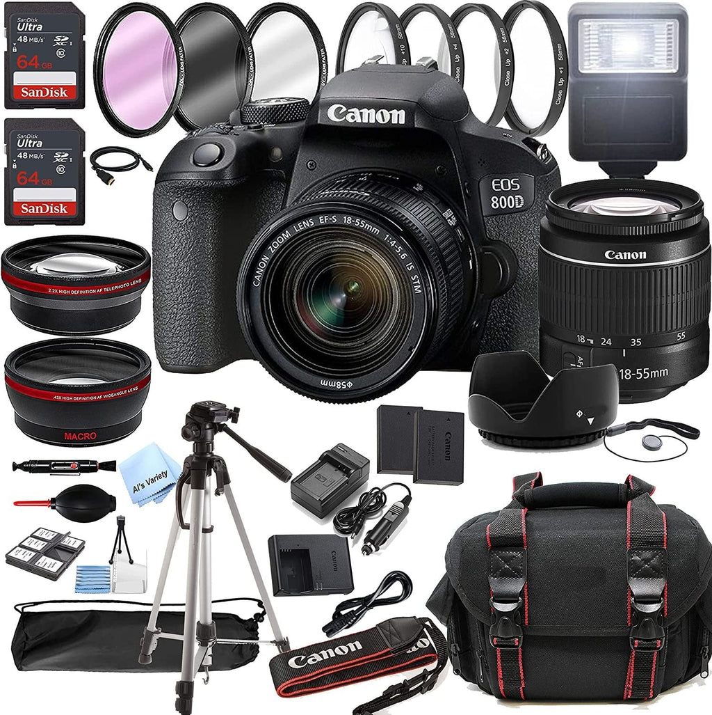 Canon EOSize 800D Rebel T7i DSizeLR Camera w/EF-Size 18-55mm F/4-5.6 is SizeTM Zoom Lens + 128GB Memory + Case + Tripod + Filters 36pc Bundle