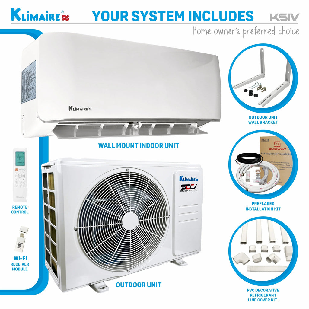Klimaire 9,000 Btu 21.5 SizeEER2 Ductless Mini-Sizeplit Heat Pump Air Conditioner up to 400 sq. ft.