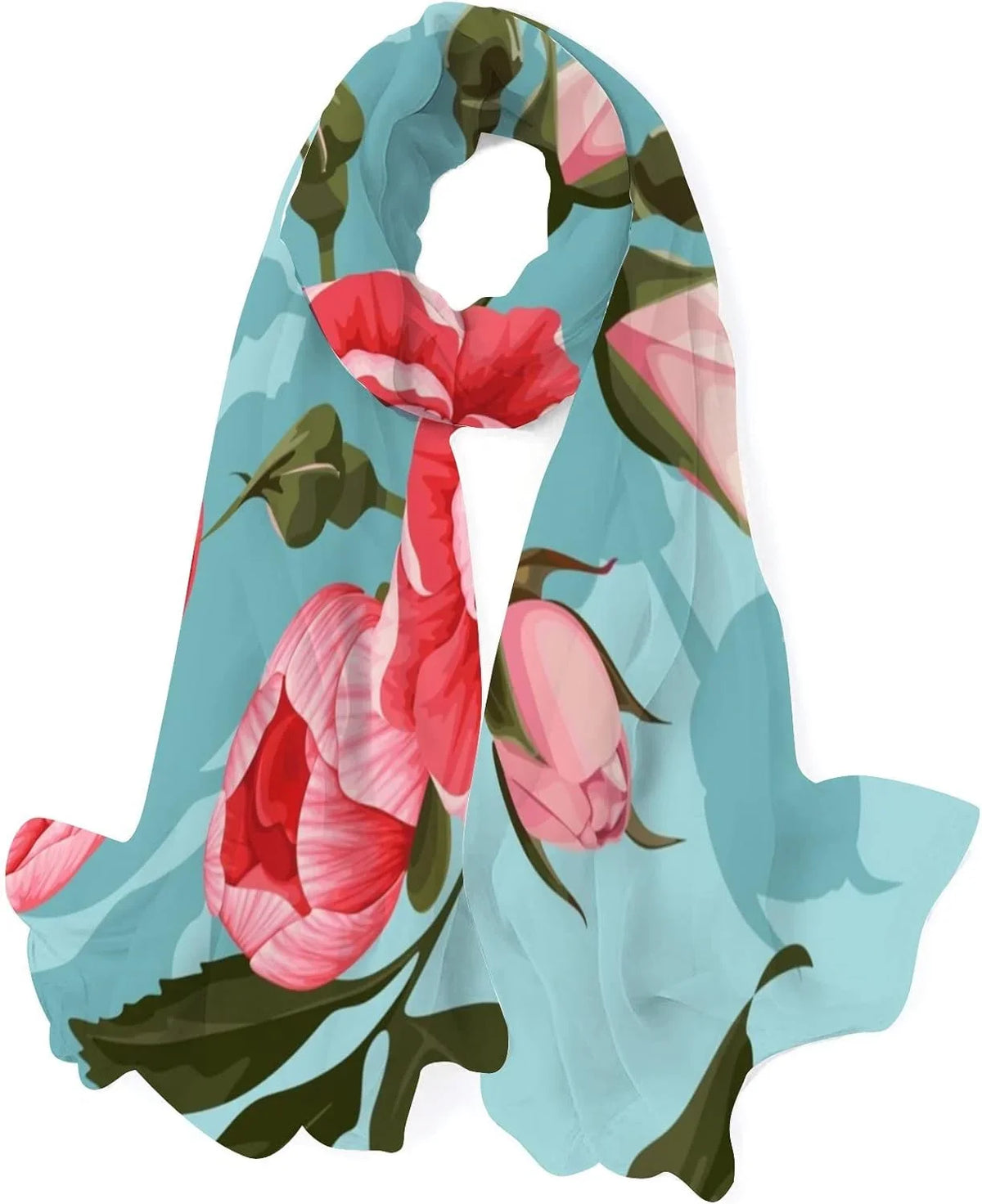 Hyjoy Peony And Roses Long Sizeilk Neck Sizecarf Lightweight Sizehawl Wrap Sizecarves for Women Girls