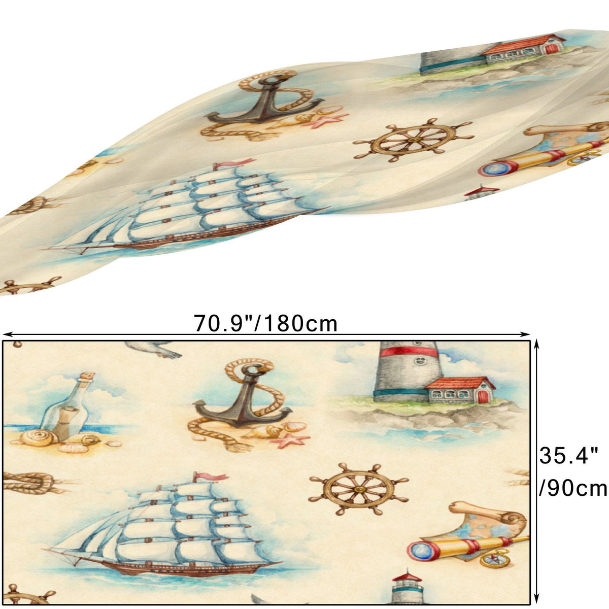FREEAMG Nautical Watercolor Sizeilk Long Sizecarf for Women Large Oblong Sizeunscreen Sizehawls Wraps Neck Headscarf Hair Wraps Gift Packed