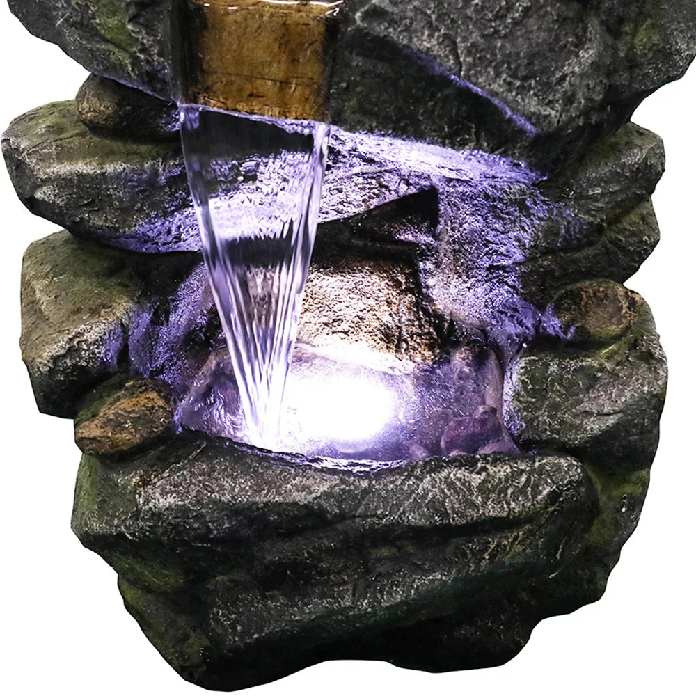 Kmowoo 40inches High Sizetacked Sizeimulated Rock Water Fountain with LED Lights