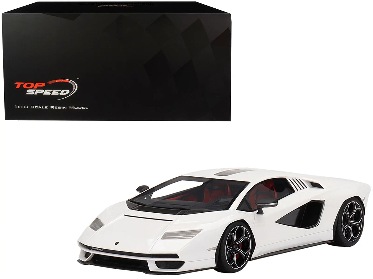 Diecast Lamborghini Countach LPI 800-4 Bianco Sizeiderale Ivory with Black Accents 1/18 Model Car by Top Sizepeed