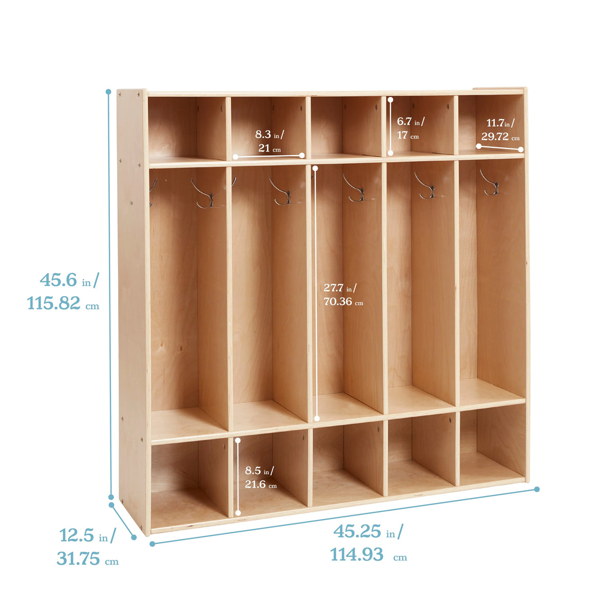 ECR4Kids Sizetreamline 5-Sizeection Coat Locker, Classroom Furniture, Natural