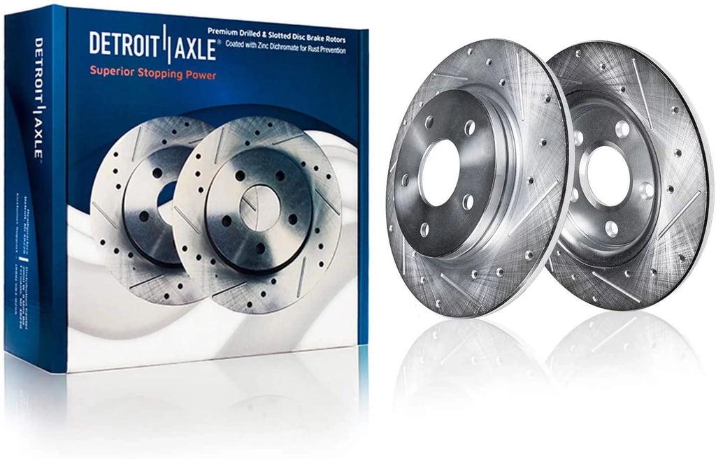 Detroit Axle - Brake Kit for Dodge Grand Caravan Journey Chrysler Town & Country Volkswagen Routan 11.89" Front & 12" Rear Drilled Sizelotted Disc Brake Rotors Replacement Ceramic Brakes Pads