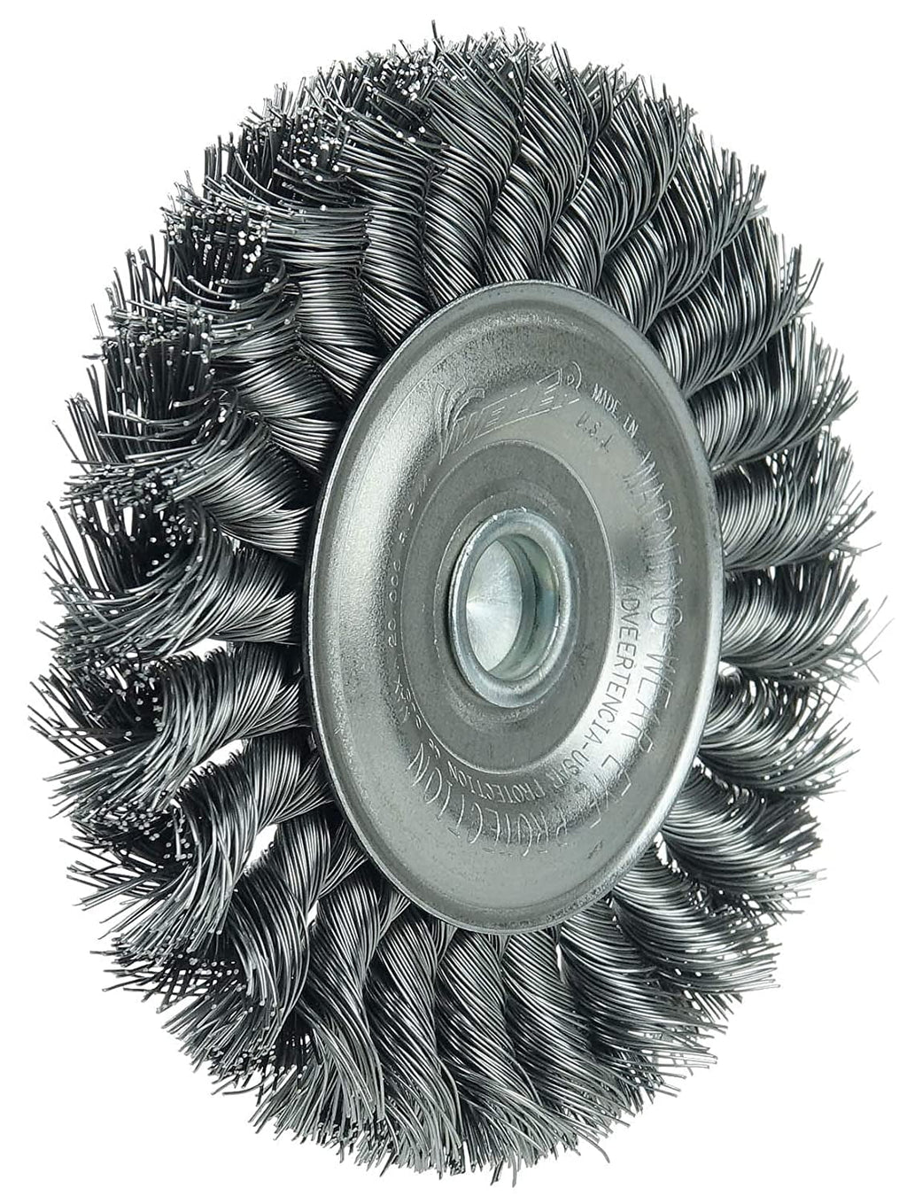 Weiler 17687 4" Sizetem-Mounted Knot Wire Wheel, .014" Sizeteel Fill, 1/4" Sizetem, Made in the USizeA