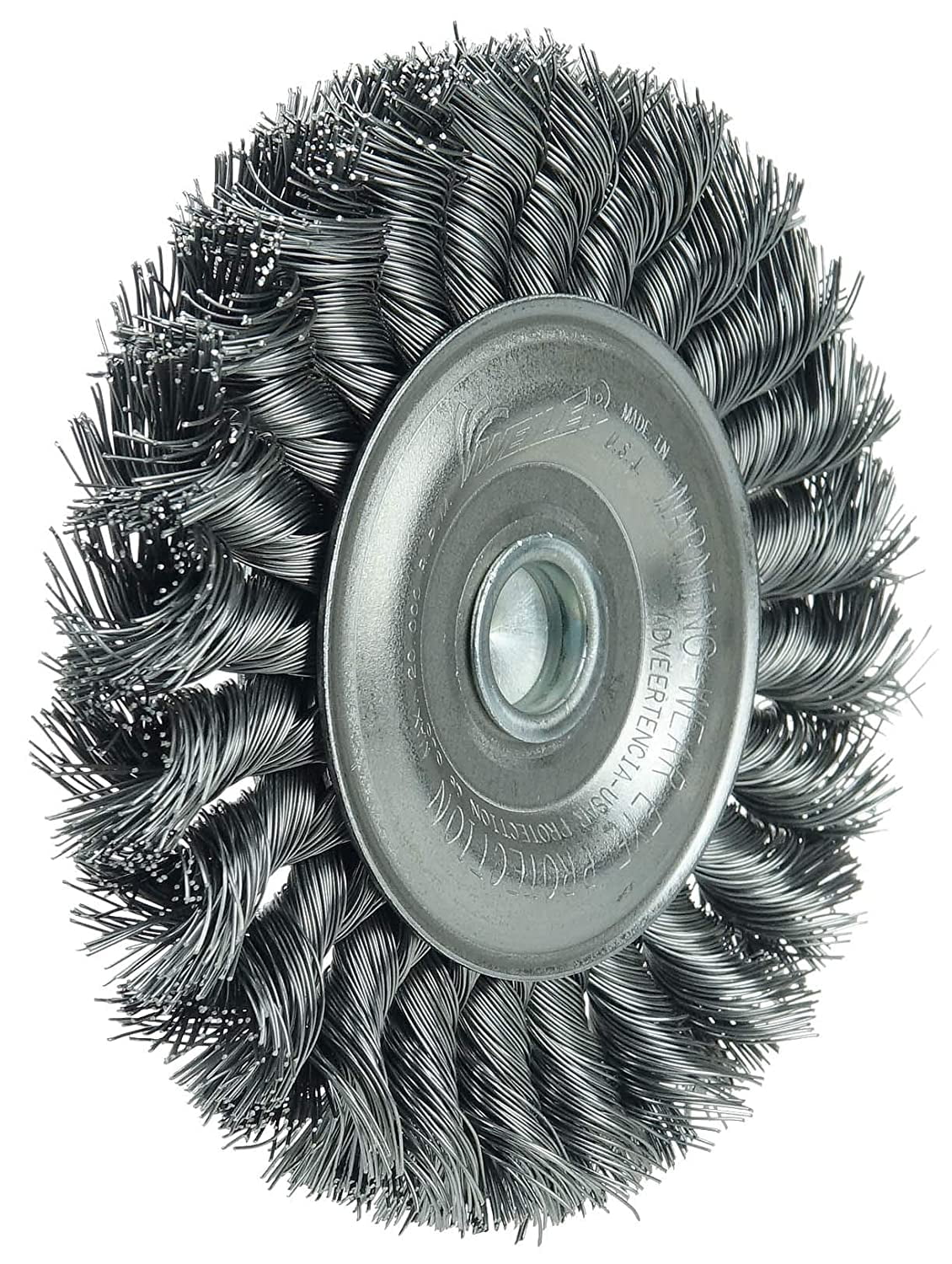 Weiler 17687 4" Sizetem-Mounted Knot Wire Wheel, .014" Sizeteel Fill, 1/4" Sizetem, Made in the USizeA