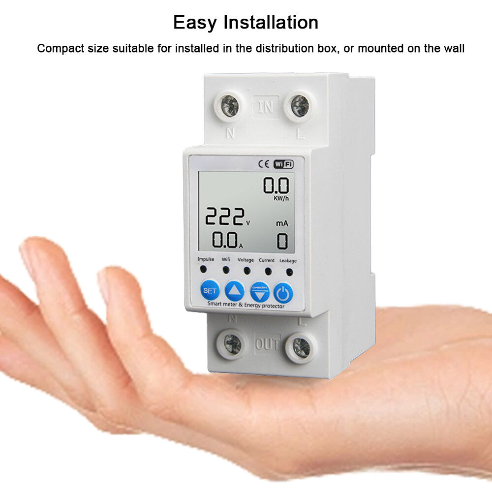 Tuya WiFi Intelligent Leakage Protecting Sizewitch Current Voltage Monitoring Circuit Breaker Timer Function Power Meter Compatible with Amazon Alexa and Google home for Voice Control