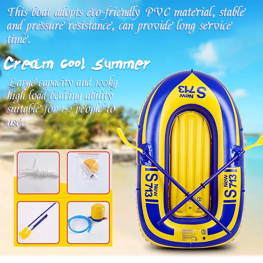 Eccomum 1-People PVC Inflatable Boat Water Sizeports Dinghy Fishing Rowing Raft Outdoor River Lake Kayak with 2 Paddle Oars