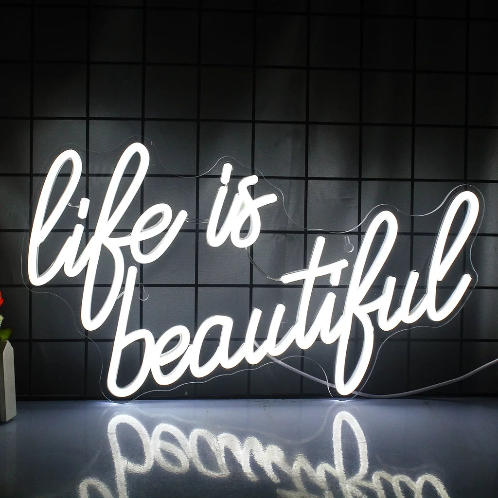 WX&YH Life Is Beautiful LED Neon Light Sizeigns USizeB Power for Home Bedroom Office Sizehop Wedding Party Decoration