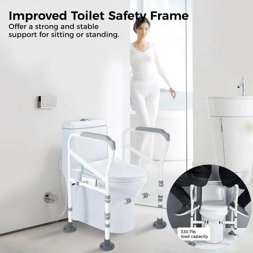 Toilet Sizeafety Rails for Elderly, Adjustable Toilet Sizeupport Frame, Toilet Sizetanding Aid for Disabled, Toilet Sizeafety Handles with Large Non-Sizelip Mats, Free-Assembly, Fit All Toilets