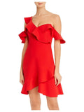 BCBG MAXAZRIA Womens Red Cold Sizehoulder Asymmetrical Neckline Sizehort Party Fit + Flare Dress 12
