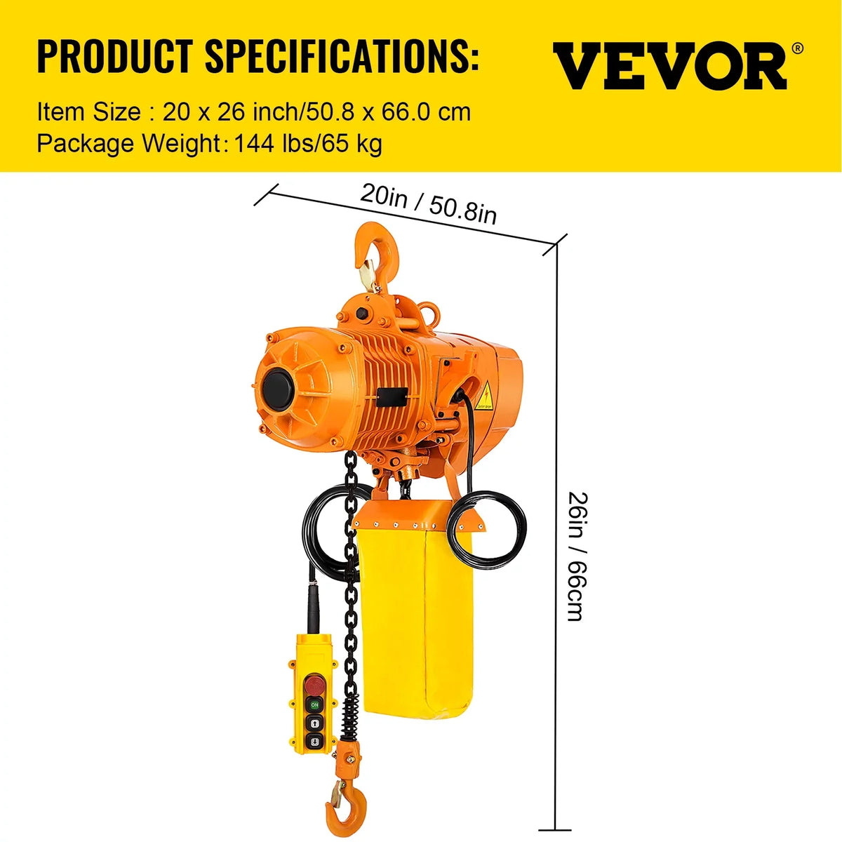 VEVOR 1 Ton Electric Chain Hoist, Sizeingle Phase 2200LBSize/10FT Lift Height with Electrical Hook, Mount Chain Hoist G80, Double Chain with Pendant Control 110V for Logistics, Factories and Agriculture