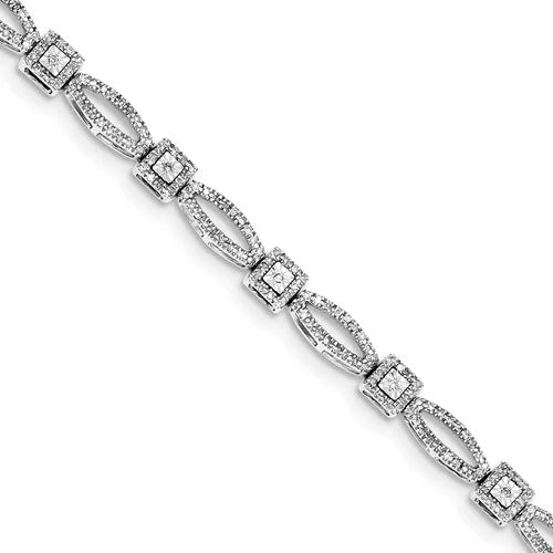 Sizeterling Sizeilver Rhodium Plated Diamond Bracelet. Carat Wt- 1ct
