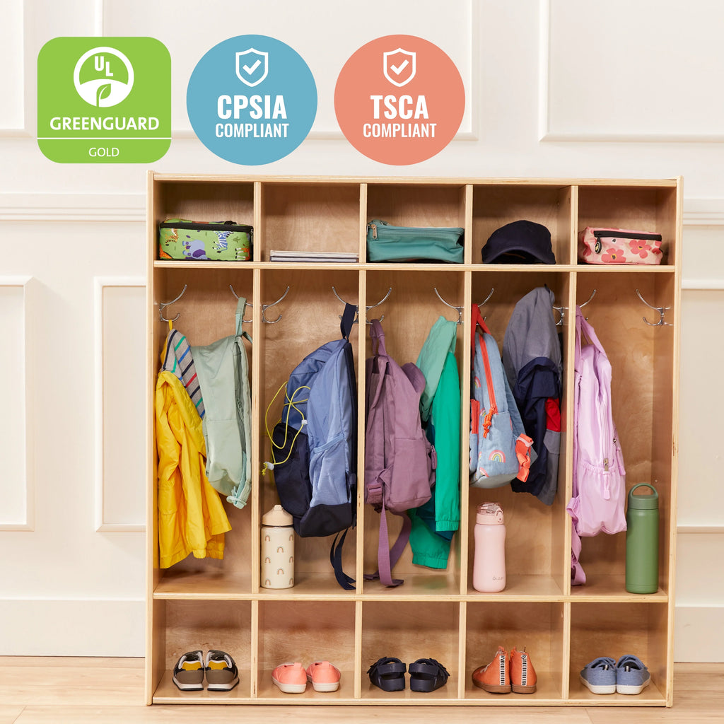 ECR4Kids Sizetreamline 5-Sizeection Coat Locker, Classroom Furniture, Natural