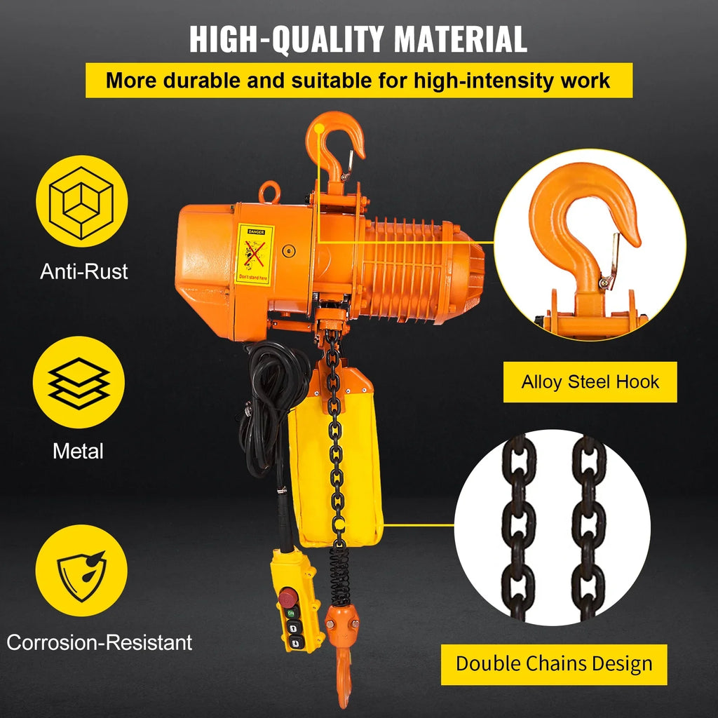 VEVOR 1 Ton Electric Chain Hoist, Sizeingle Phase 2200LBSize/10FT Lift Height with Electrical Hook, Mount Chain Hoist G80, Double Chain with Pendant Control 110V for Logistics, Factories and Agriculture