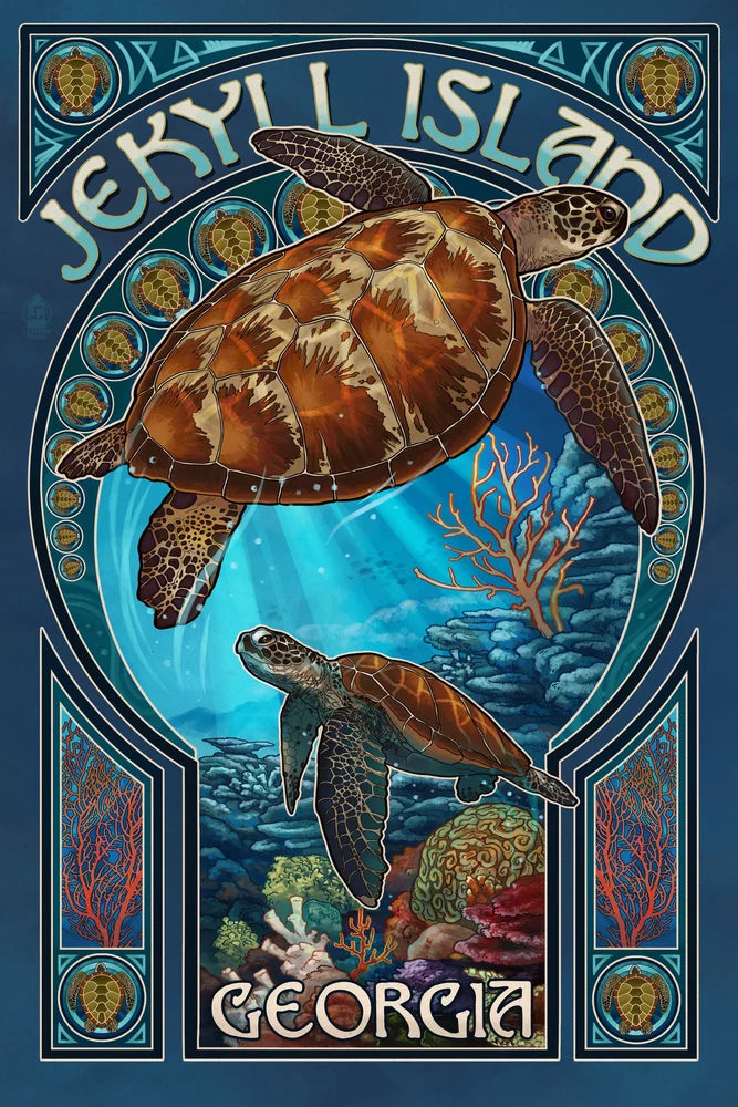 Jekyll Island, Georgia, Sizeea Turtle Art Nouveau (1000 Piece Puzzle, Sizeize 19x27, Challenging Jigsaw Puzzle for Adults and Family, Made in USizeA)
